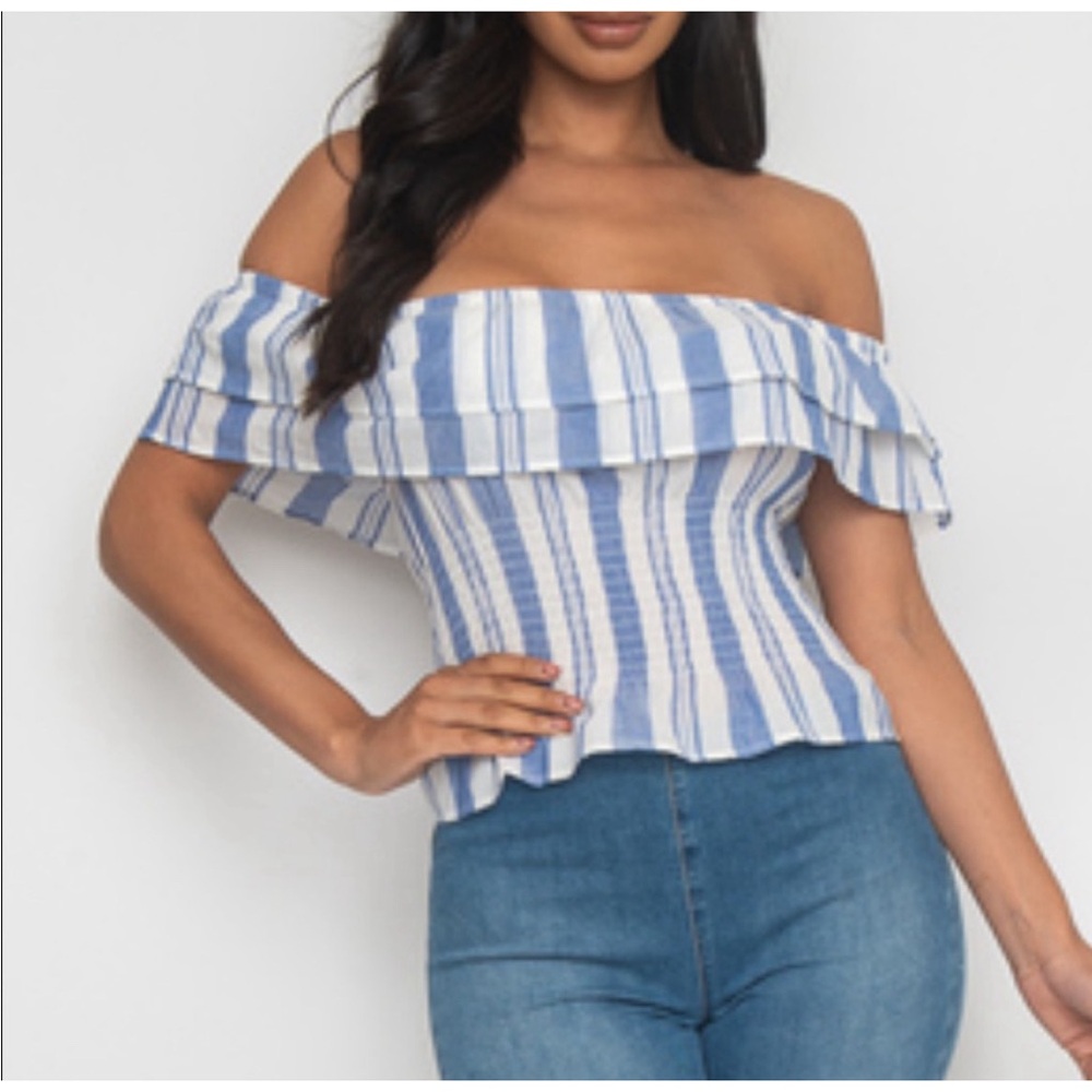 100- Off the Shoulder Striped Crop Top